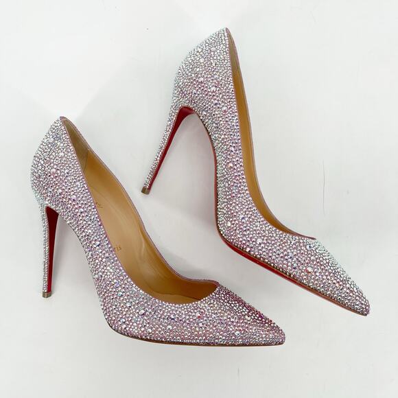 Christian Louboutin Kate Strass Pink Suede Crystal Pointed Toe Heels EU 38.5 - Picture 3 of 10